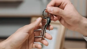 Illustration key handover coliving room security deposit payment